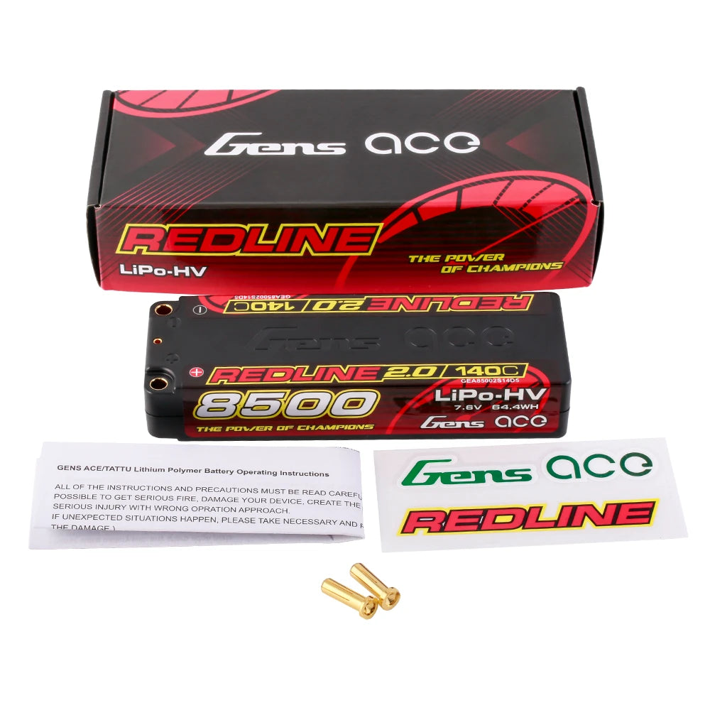 Gens ace 8500mAh 2S 140C 7.6V(HV) Lipo Battery | 5.0mm bullet | Redline 2.0