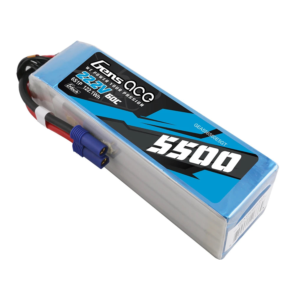 Gens ace 5500mAh 6S 60C 22.2V Lipo Battery | EC5 Plug | Air Classic