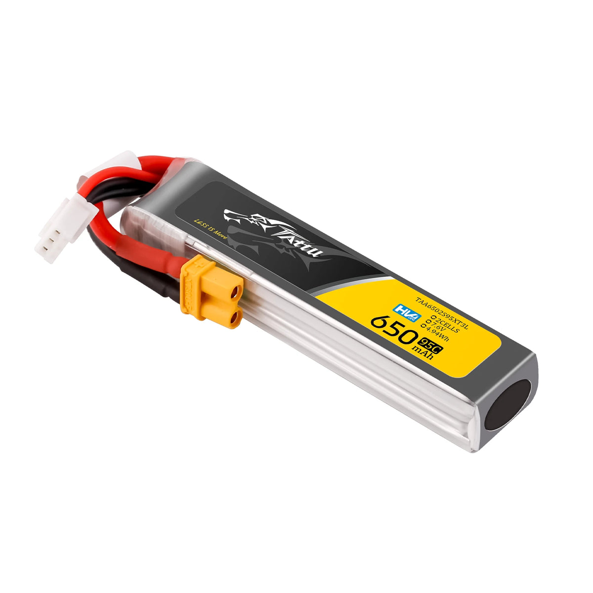 Tattu 650mAh 2S 95C 7.6V(HV) Long Lipo Battery | XT30 Plug | FPV Classic