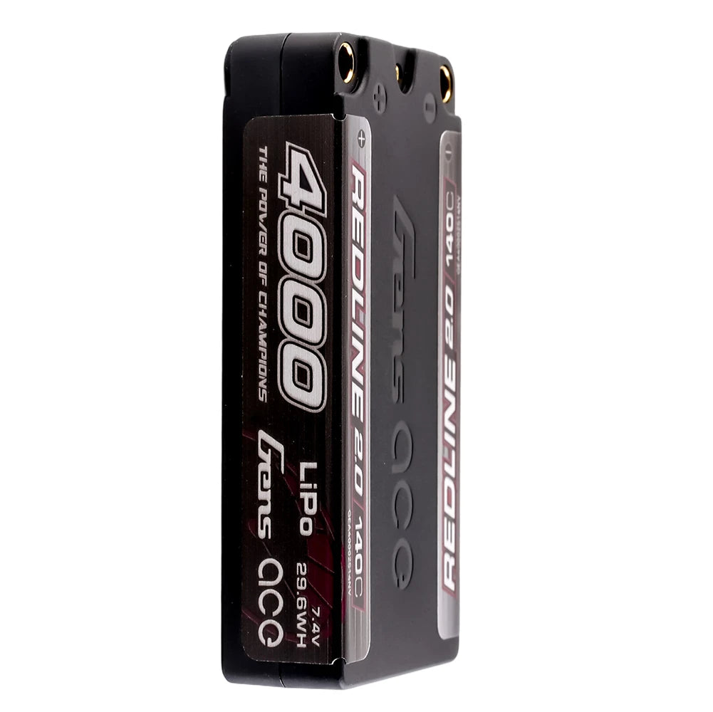 Gens ace 4000mAh 2S 140C 7.4V Shorty Lipo Battery | 5.0mm bullet | Redline 2.0