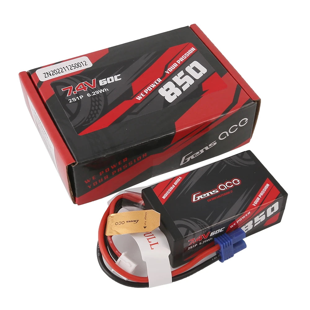 Gens ace 850mAh 2S 60C 7.4V Lipo Battery | EC2 Plug | Car Classic (Non-G-Tech)