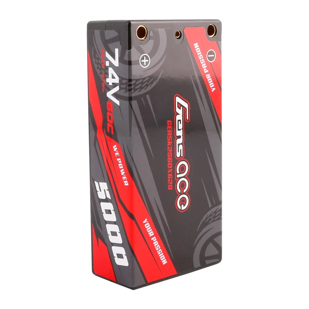 Gens ace 5000mAh 2S 60C 7.4V Lipo Battery | Hardcase | 4.0mm bullet to XT60 Plug | Car Classic