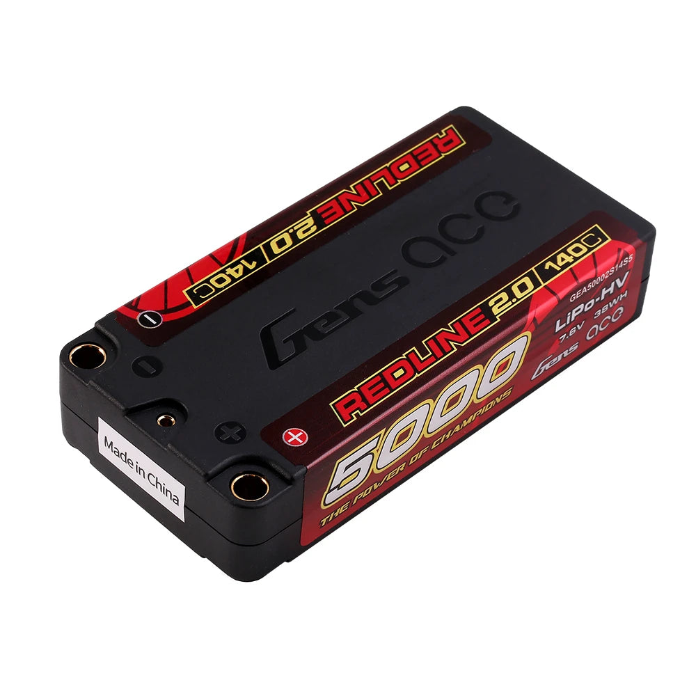 Gens ace 5000mAh 2S 140C 7.6V(HV) Shorty Lipo Battery | 5.0mm bullet | Redline 2.0