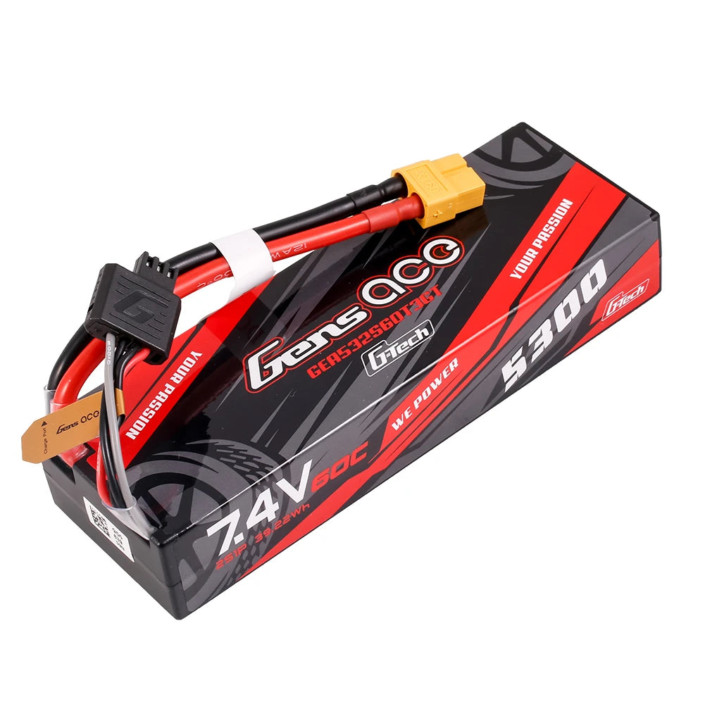 Gens ace 5300mAh 2S 60C 7.4V Lipo Battery | Hardcase | XT60+EC3+Deans | Car Classic