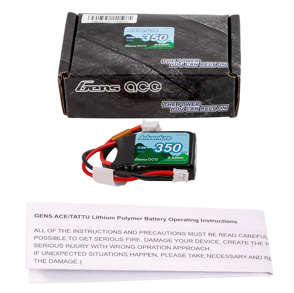 Gens ace 350mAh 2S 30C 7.4V Lipo Battery | JST Plug | Adventure (Non-G-Tech)