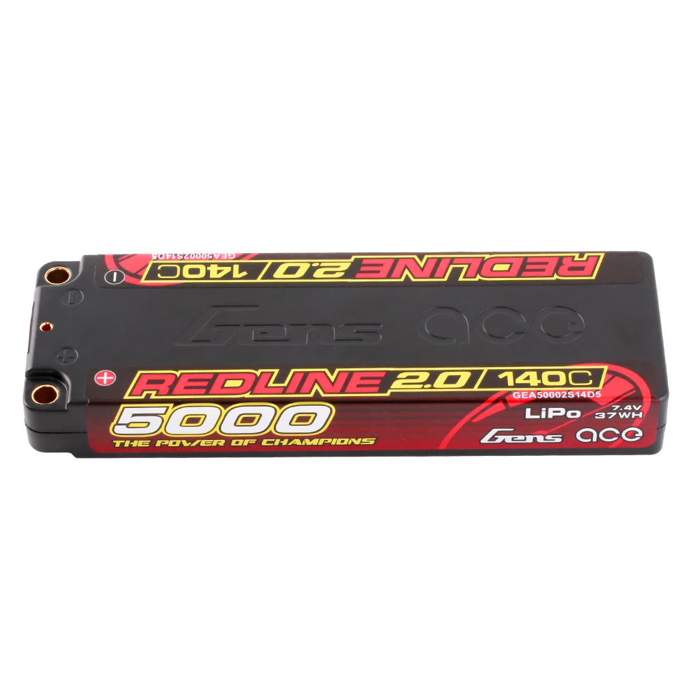 Gens ace 5000mAh 2S 140C 7.4V Lipo Battery | 5.0mm bullet | Redline 2.0