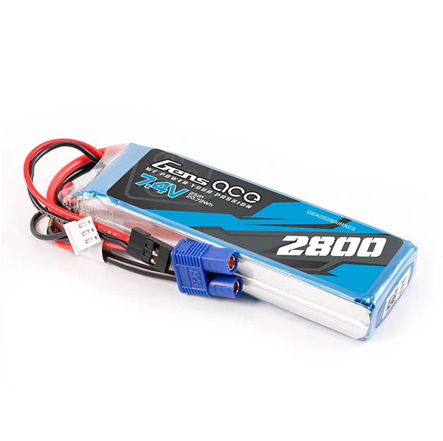 Gens ace 2800mAh 2S 7.4V Lipo Battery | EC3+JR Plug | TX&RX