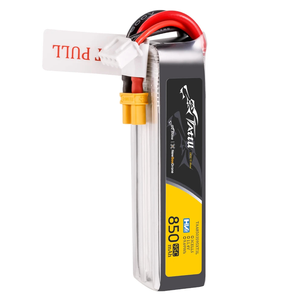 Tattu 850mAh 3S 95C 11.4V(HV) Long Lipo Battery | XT30 Plug | FPV Classic