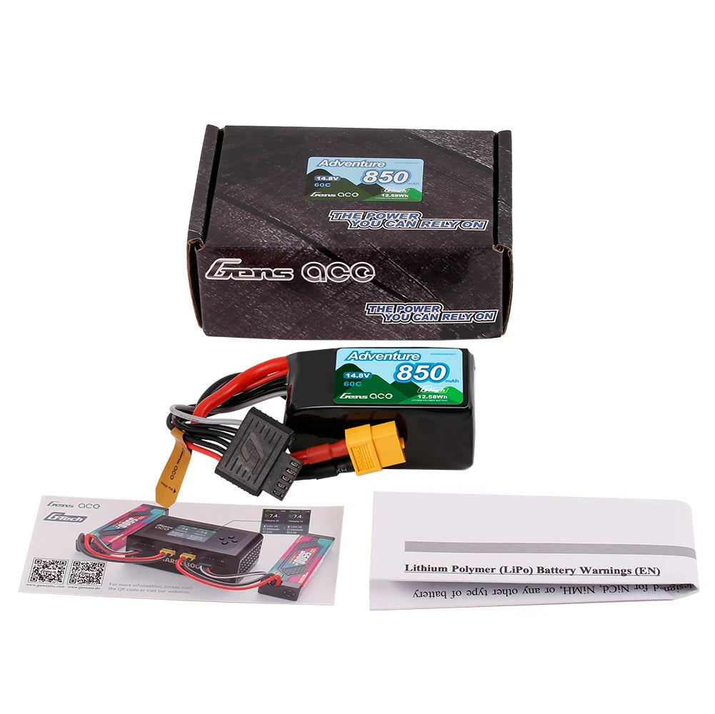 Gens ace 850mAh 4S 60C 14.8V Lipo Battery | XT60 Plug | Adventure (Non-G-Tech)