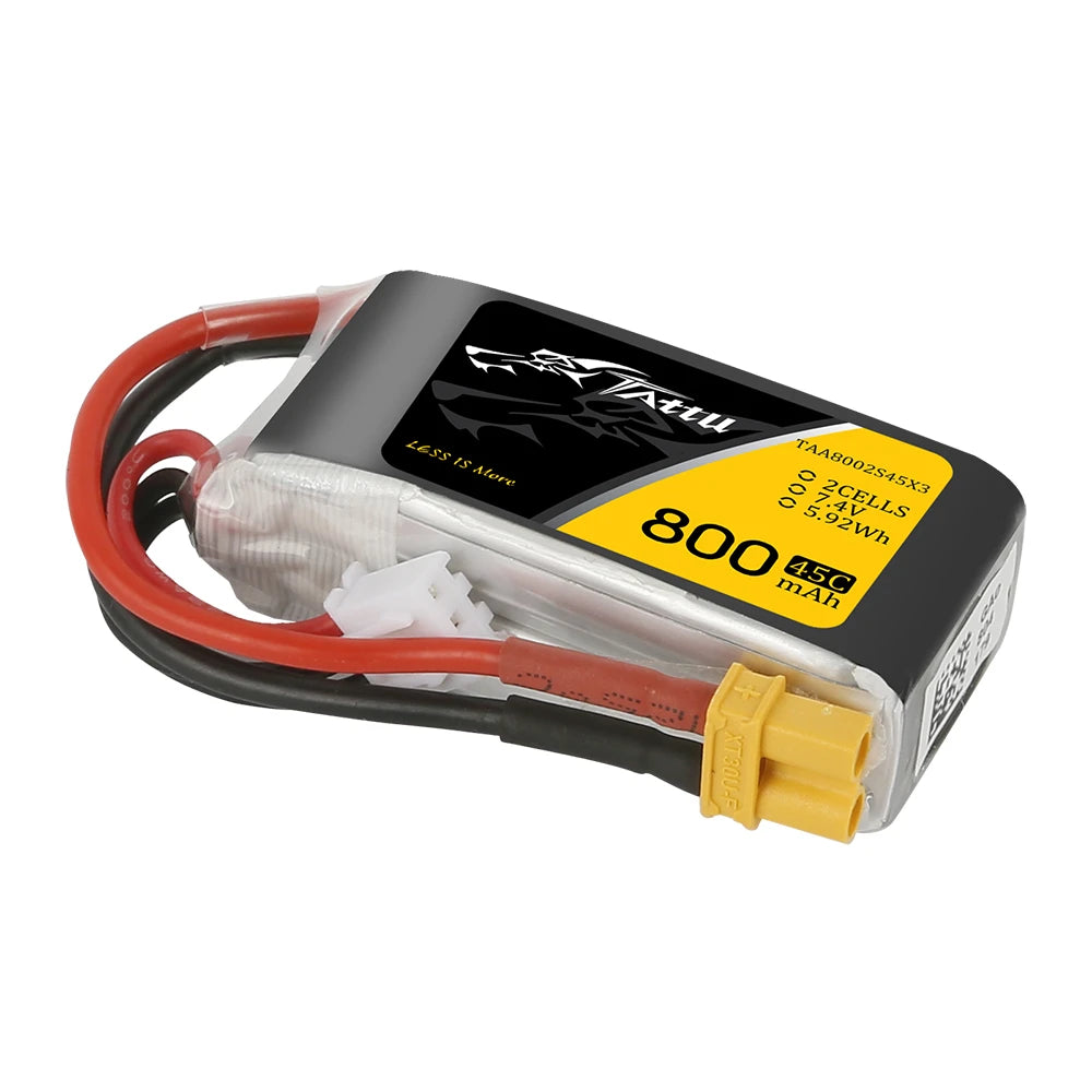 Tattu 800mAh 2S 45C 7.4V Lipo Battery | XT30 Plug | FPV Classic