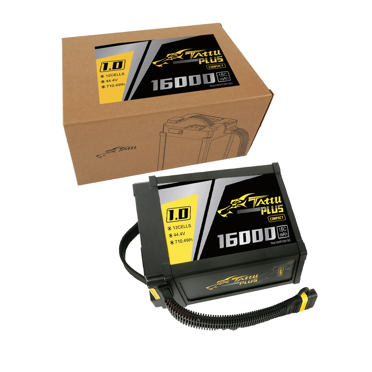 Tattu 16000mAh 12S 15C 44.4V Smart Lipo Battery | AS150U Plug | Tattu Plus 1.0 (Compact Version)