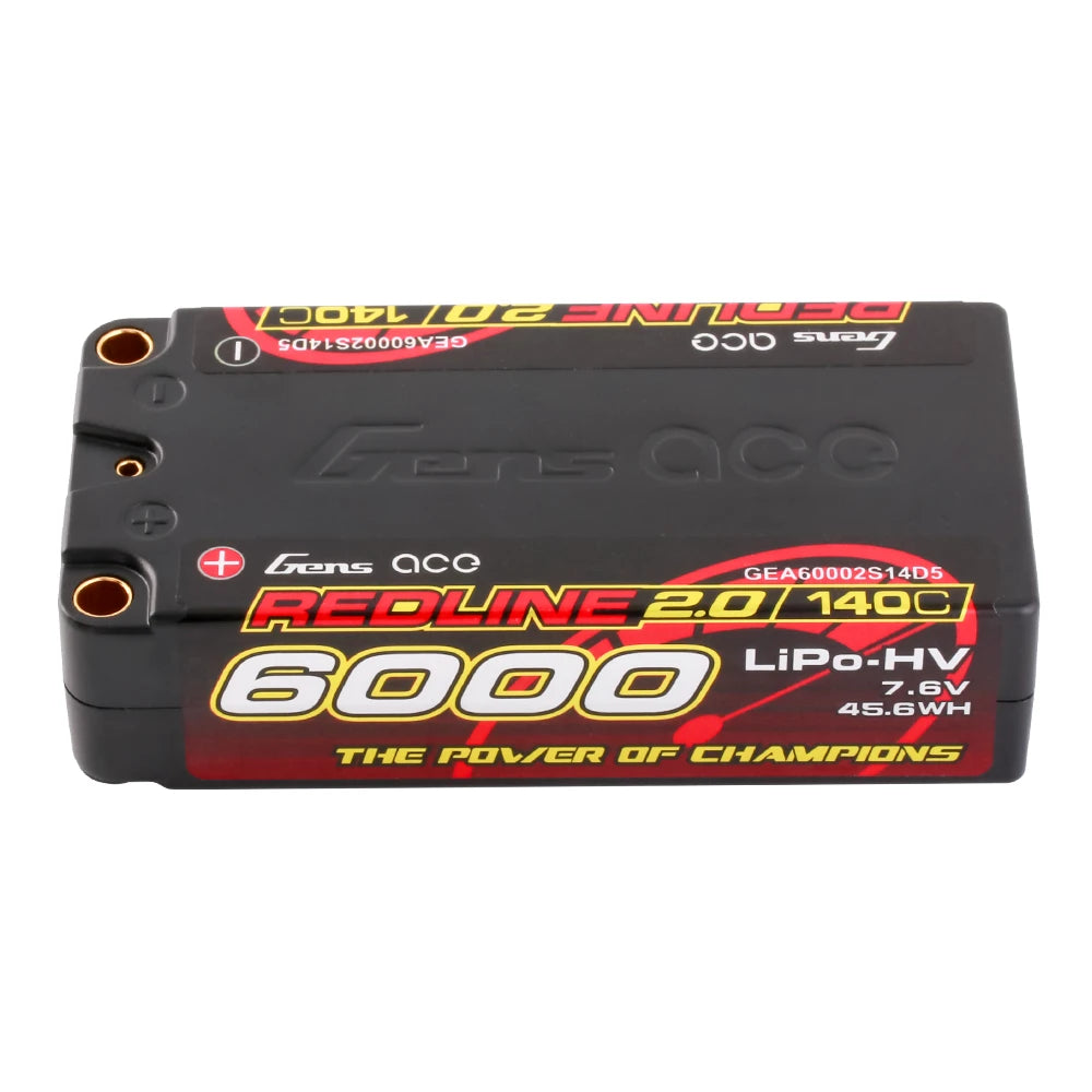 Gens ace 6000mAh 2S 140C 7.6V(HV) Shorty Lipo Battery | 5.0mm bullet | Redline 2.0