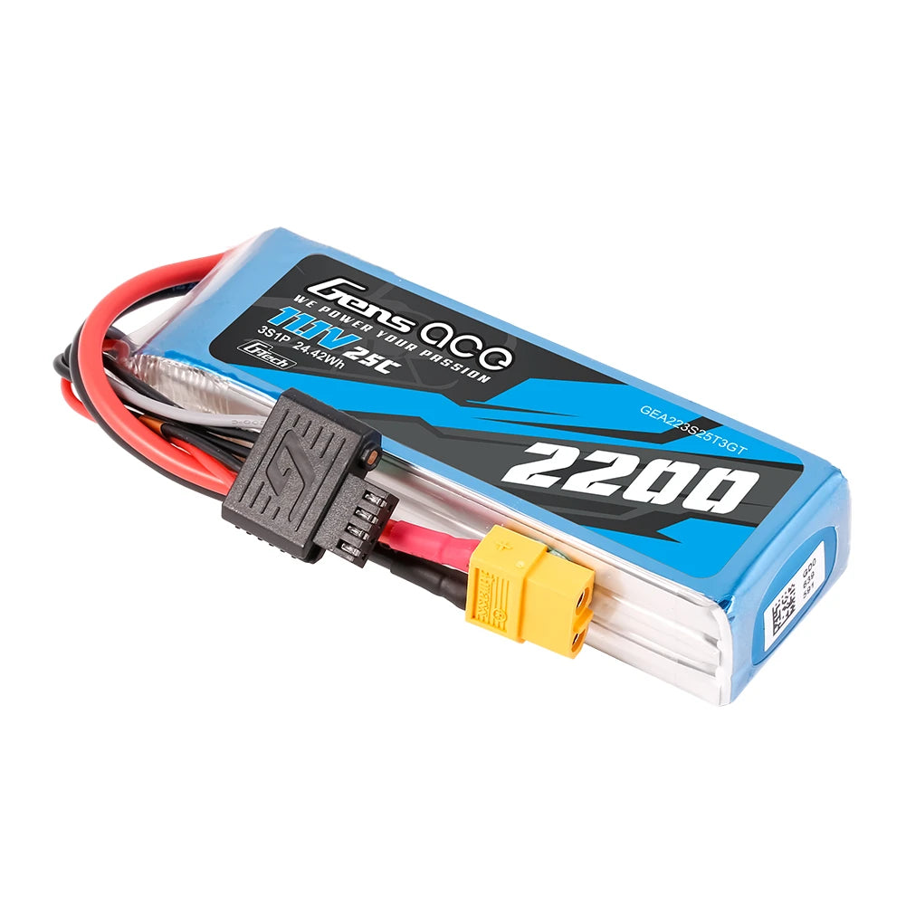Gens ace 2200mAh 3S 25C 11.1V Lipo Battery | XT60+EC3+Deans | Air Classic