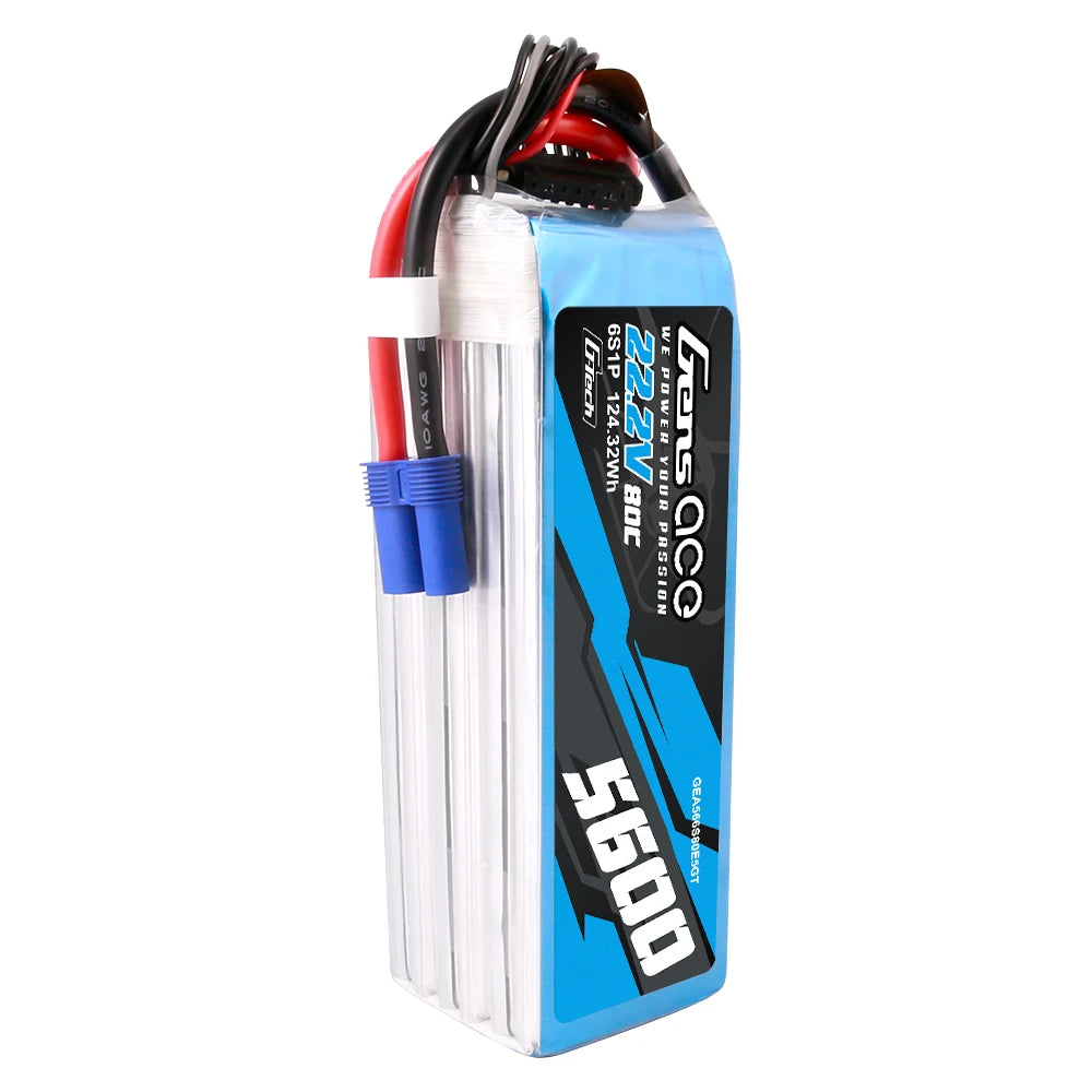 Gens ace 5600mAh 6S 80C 22.2V Lipo Battery | EC5 Plug | Air Classic