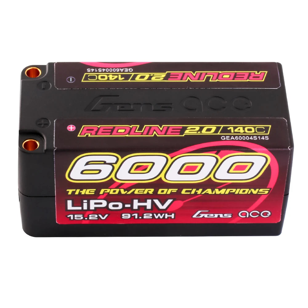 Gens ace 6000mAh 4S 140C 15.2V(HV) Shorty Lipo Battery | 5.0mm bullet | Redline 2.0