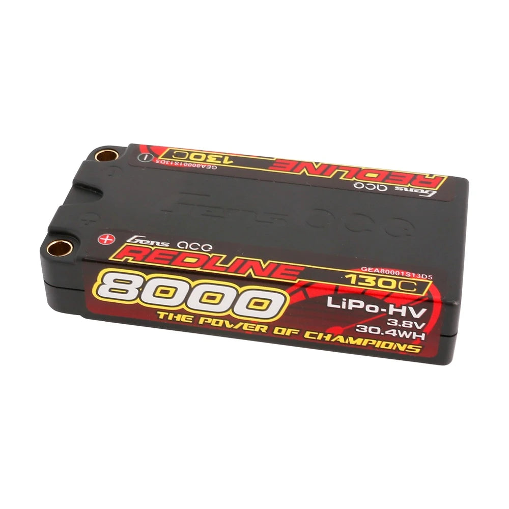 Gens ace 8000mAh 1S 130C 3.8V(HV) Shorty Lipo Battery | 5.0mm bullet | Redline 1.0