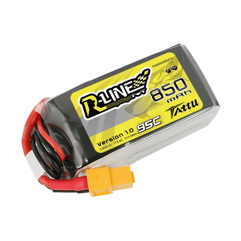 Tattu 850mAh 4S 95C 14.8V Lipo Battery | XT60 Plug | R-Line 1.0