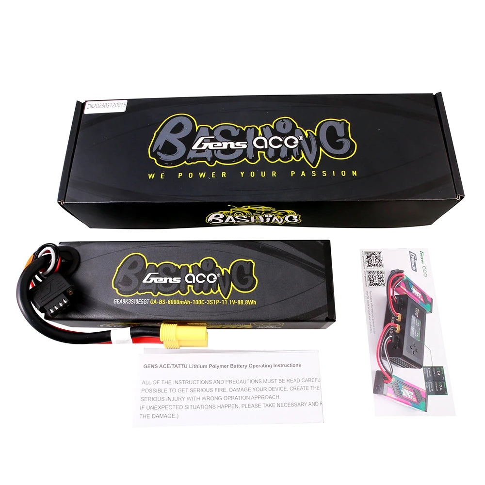 Gens ace 8000mAh 3S 100C 11.1V Lipo Battery | Hardcase | EC5 Plug | Bashing Pro