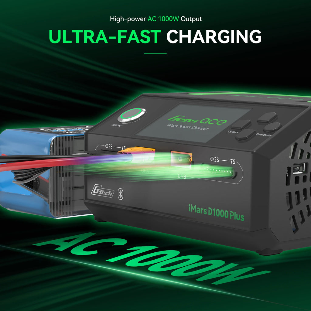 Gens ace iMars D1000 Plus Smart Charger | AC 1000W | 25A | 1-7S| 2-Channel