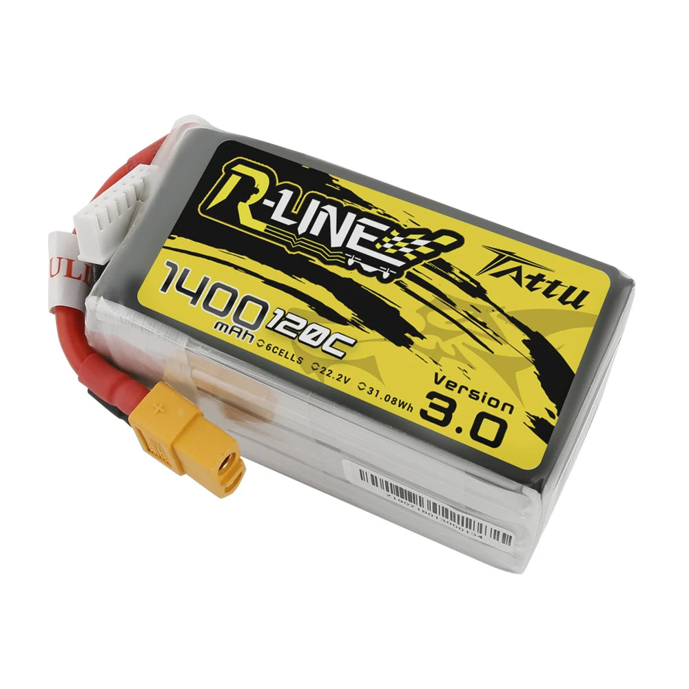 Tattu 1400mAh 6S 120C 22.2V Lipo Battery | XT60 Plug | R-Line 3.0