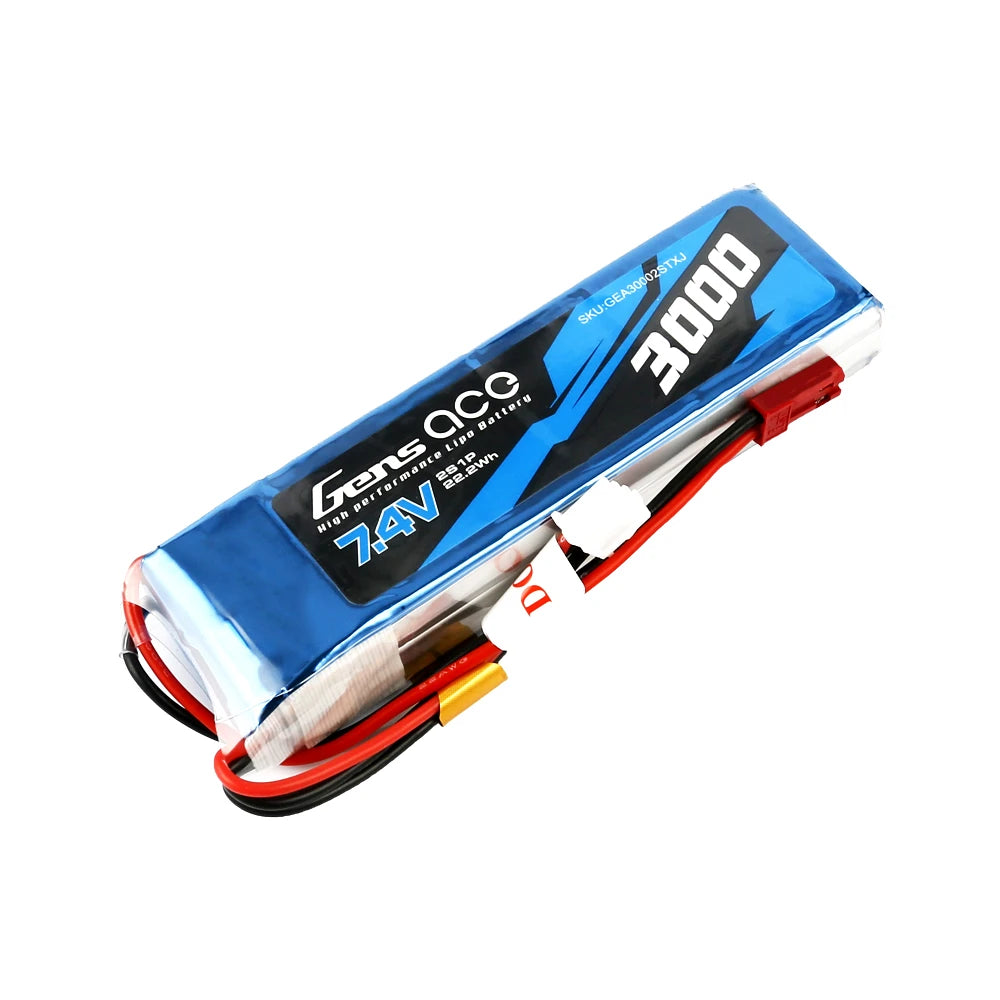 Gens ace 3000mAh 2S 7.4V Lipo Battery | JST Plug | TX&RX