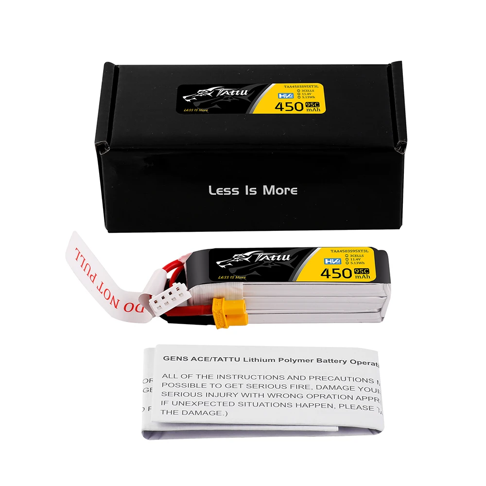 Tattu 450mAh 3S 95C 11.4V(HV) Long Lipo Battery | XT30 Plug | FPV Classic