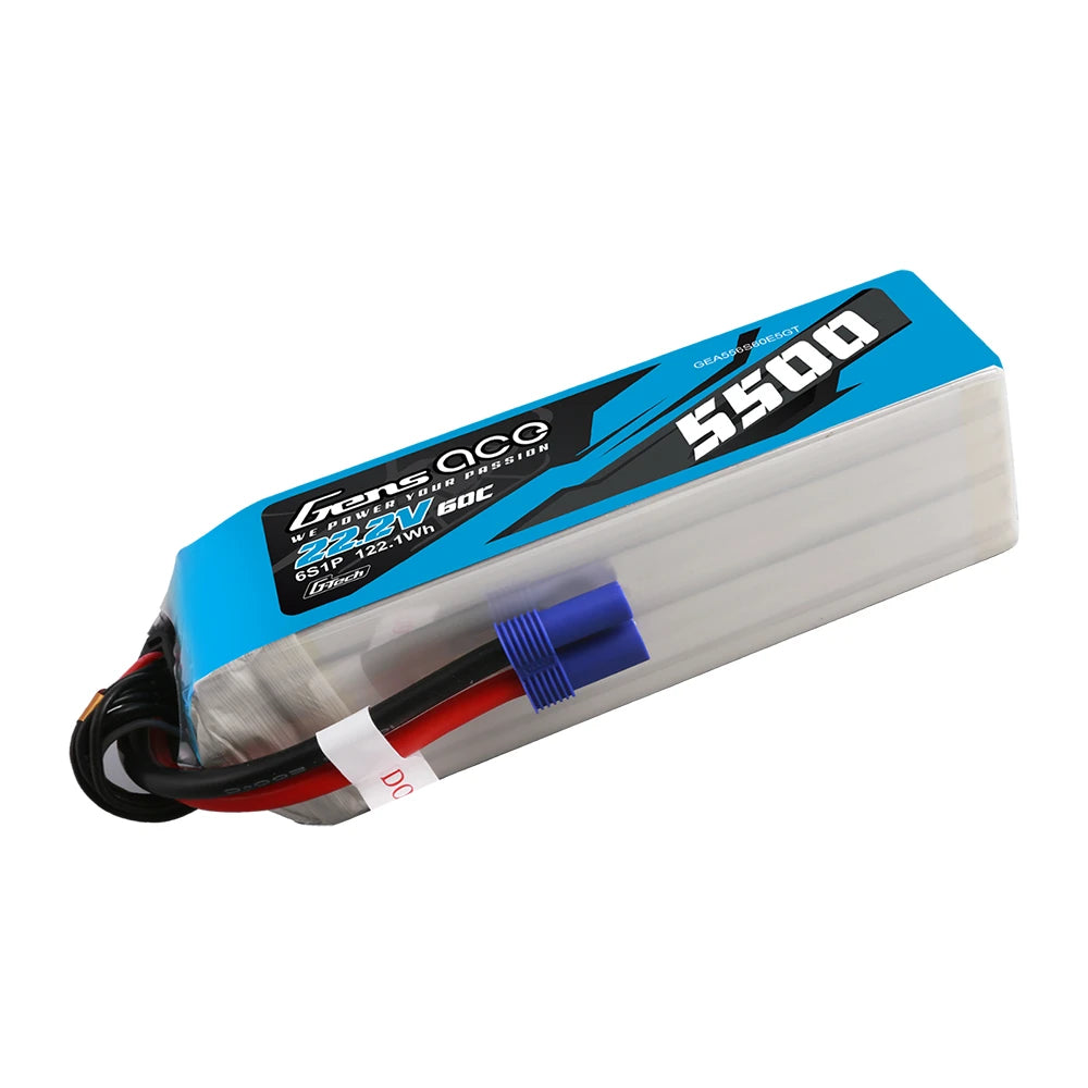 Gens ace 5500mAh 6S 60C 22.2V Lipo Battery | EC5 Plug | Air Classic