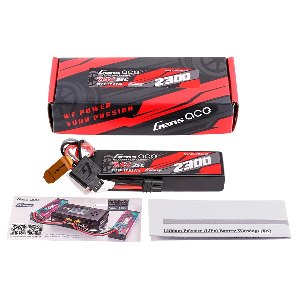 Gens ace 2300mAh 2S 35C 7.4V Lipo Battery | IEC2 Plug | Car Classic