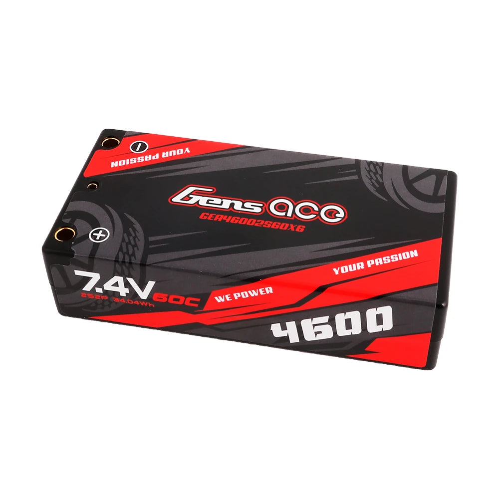 Gens ace 4600mAh 2S 60C 7.4V Shorty Lipo Battery | Hardcase | 4.0mm bullet to XT60 Plug | Car Classic