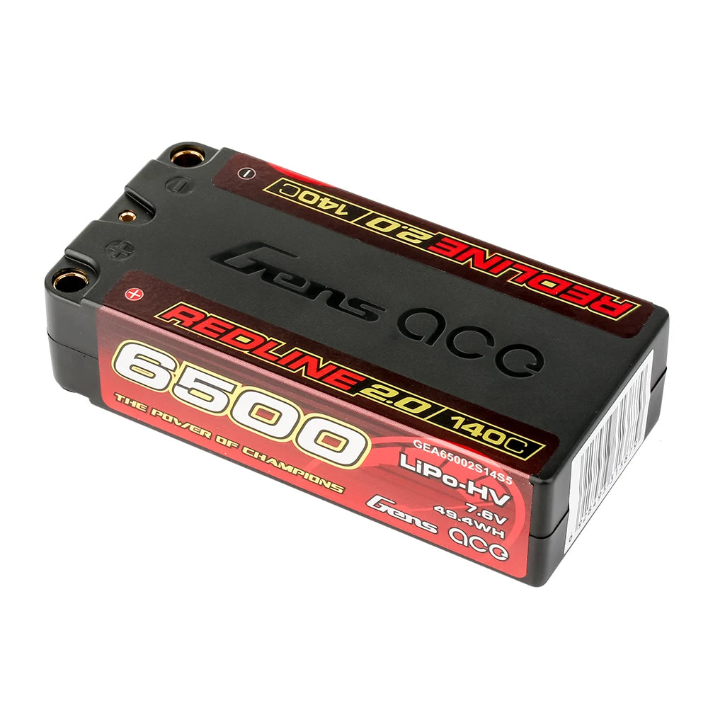 Gens ace 6500mAh 2S 140C 7.6V(HV) Shorty Lipo Battery | 5.0mm bullet | Redline 2.0