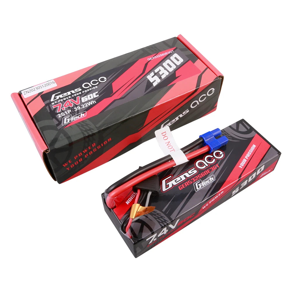 Gens ace 5300mAh 2S 60C 7.4V Lipo Battery | Hardcase | EC3 Plug | Car Classic