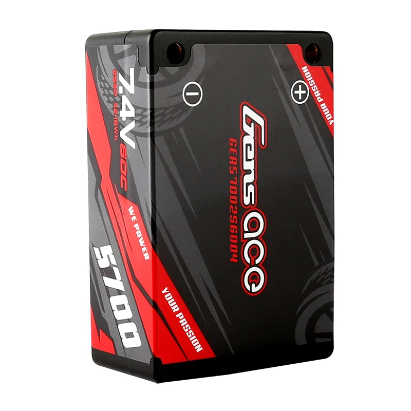 Gens ace 5700mAh 2S 60C 7.4V Saddle Lipo Battery | Hardcase | 4.0mm bullet to Deans Plug | Car Classic