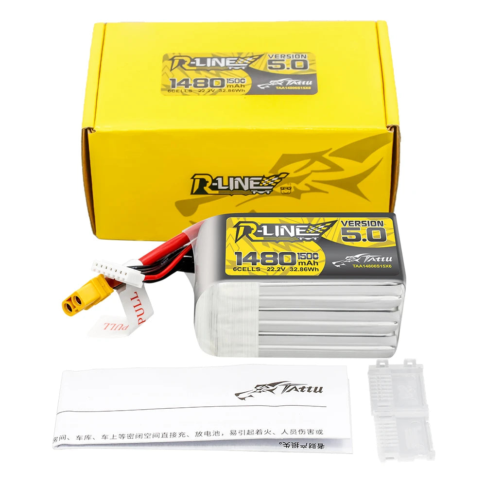 Tattu 1480mAh 6S 150C 22.2V Lipo Battery | XT60 Plug | R-Line 5.0