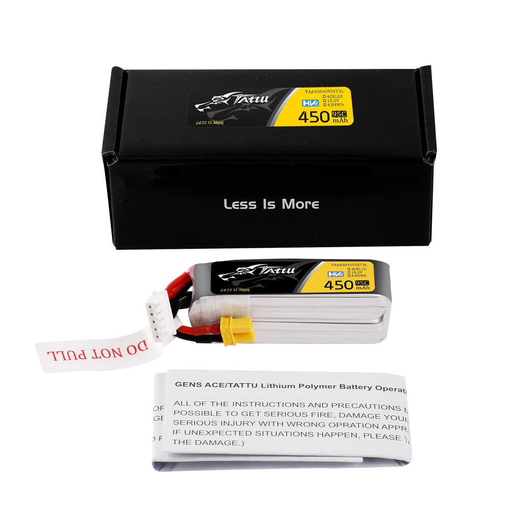 Tattu 450mAh 4S 95C 15.2V(HV) Long Lipo Battery | XT30 Plug | FPV Classic