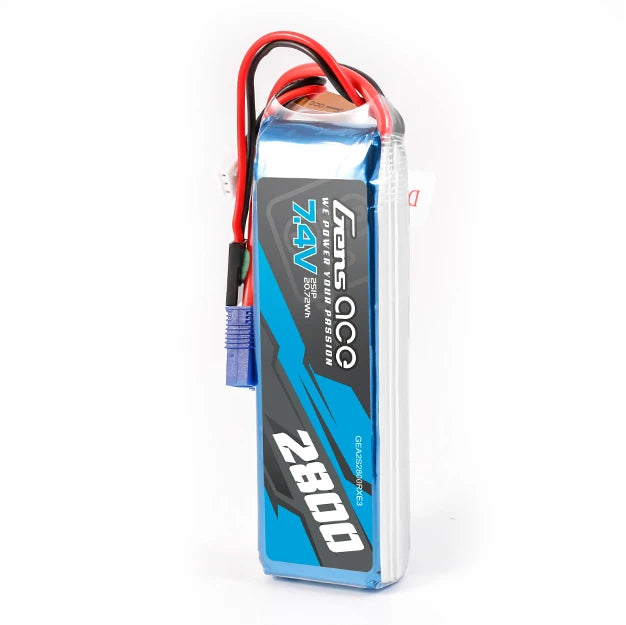 Gens ace 2800mAh 2S 7.4V Lipo Battery | EC3+JR Plug | TX&RX