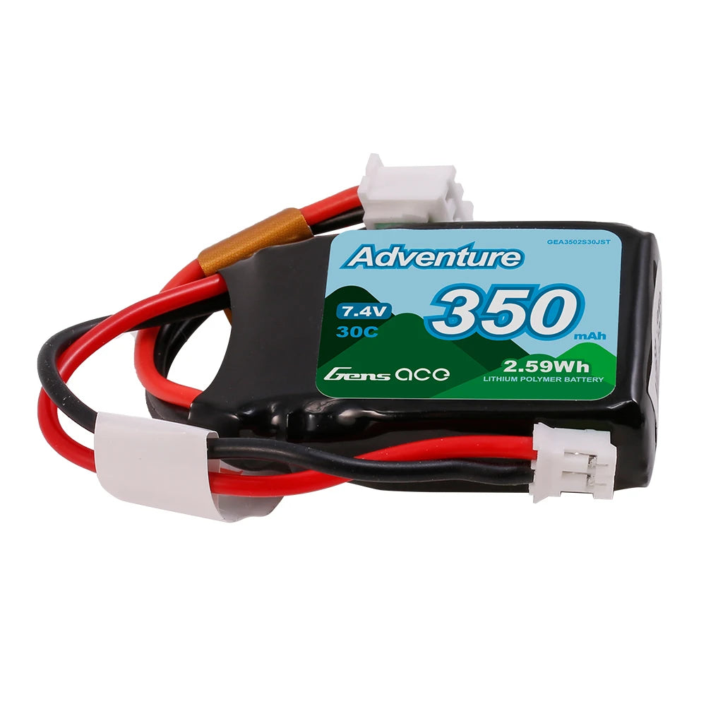 Gens ace 350mAh 2S 30C 7.4V Lipo Battery | JST Plug | Adventure (Non-G-Tech)