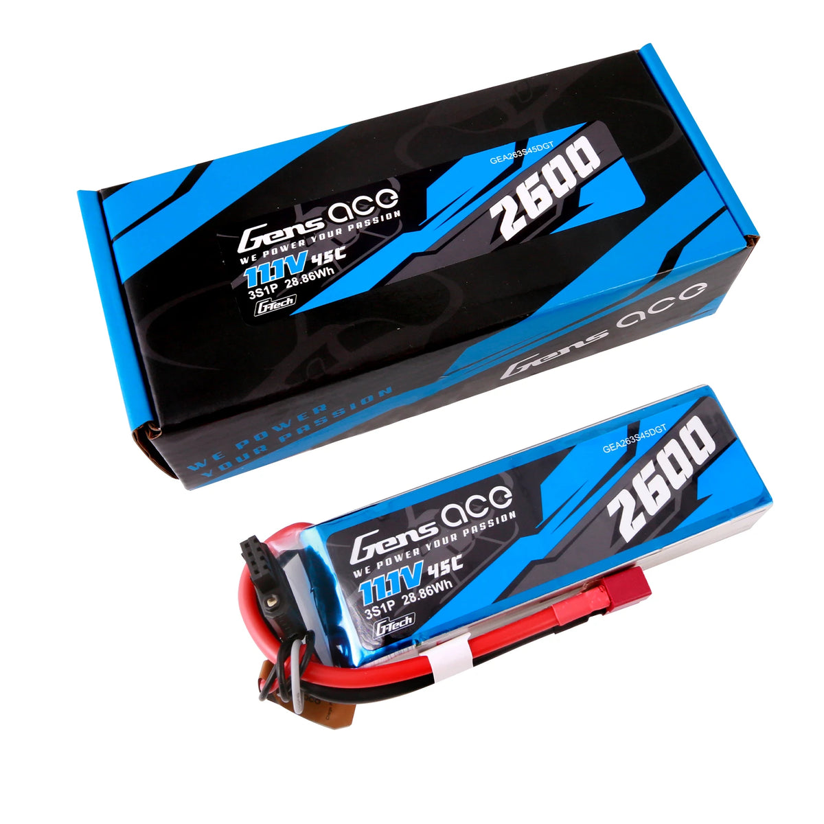 Gens ace 2600mAh 3S 45C 11.1V Lipo Battery | Deans Plug | Air Classic