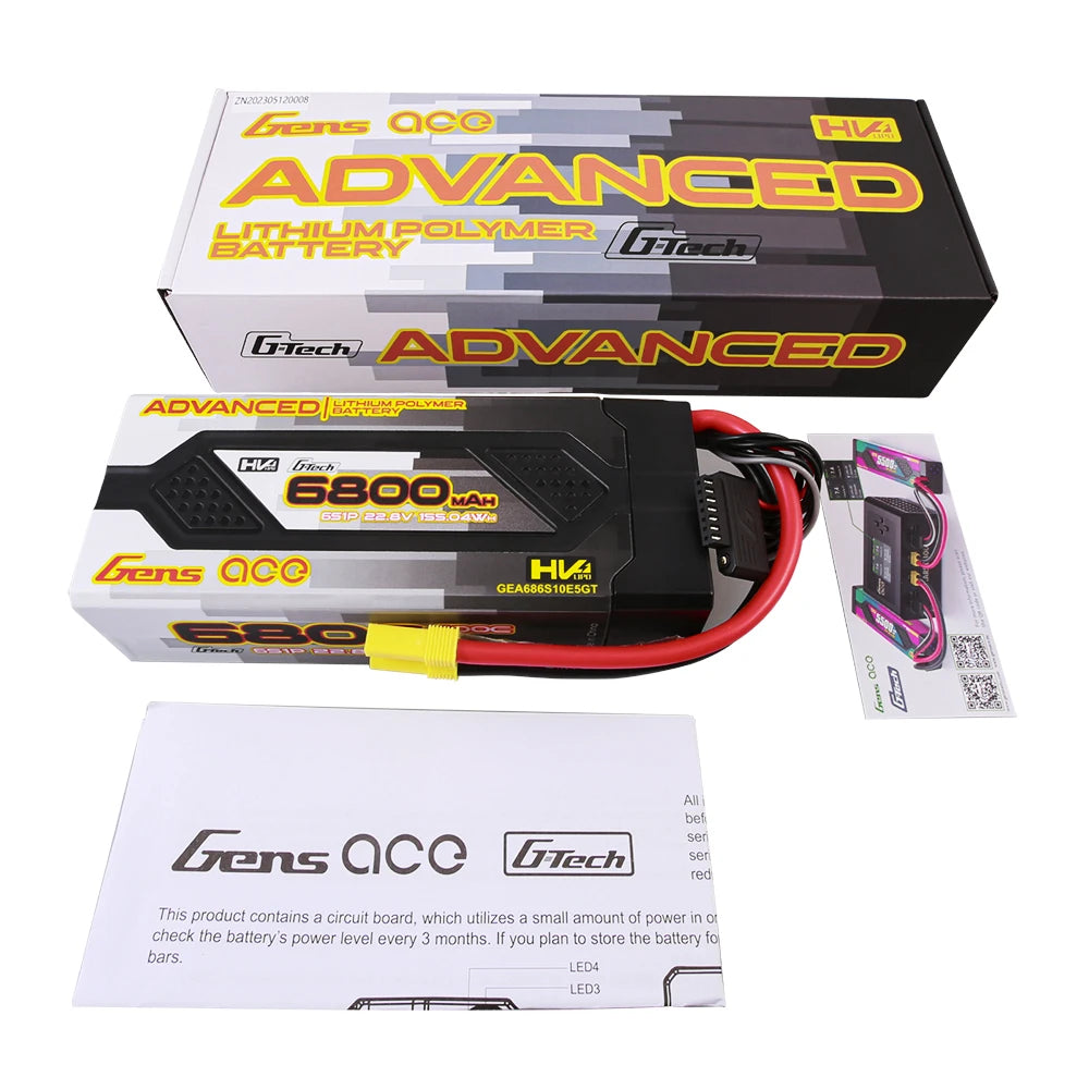 Gens ace 6800mAh 6S 100C 22.8V(HV) Lipo Battery | Hardcase | EC5 Plug | Advanced