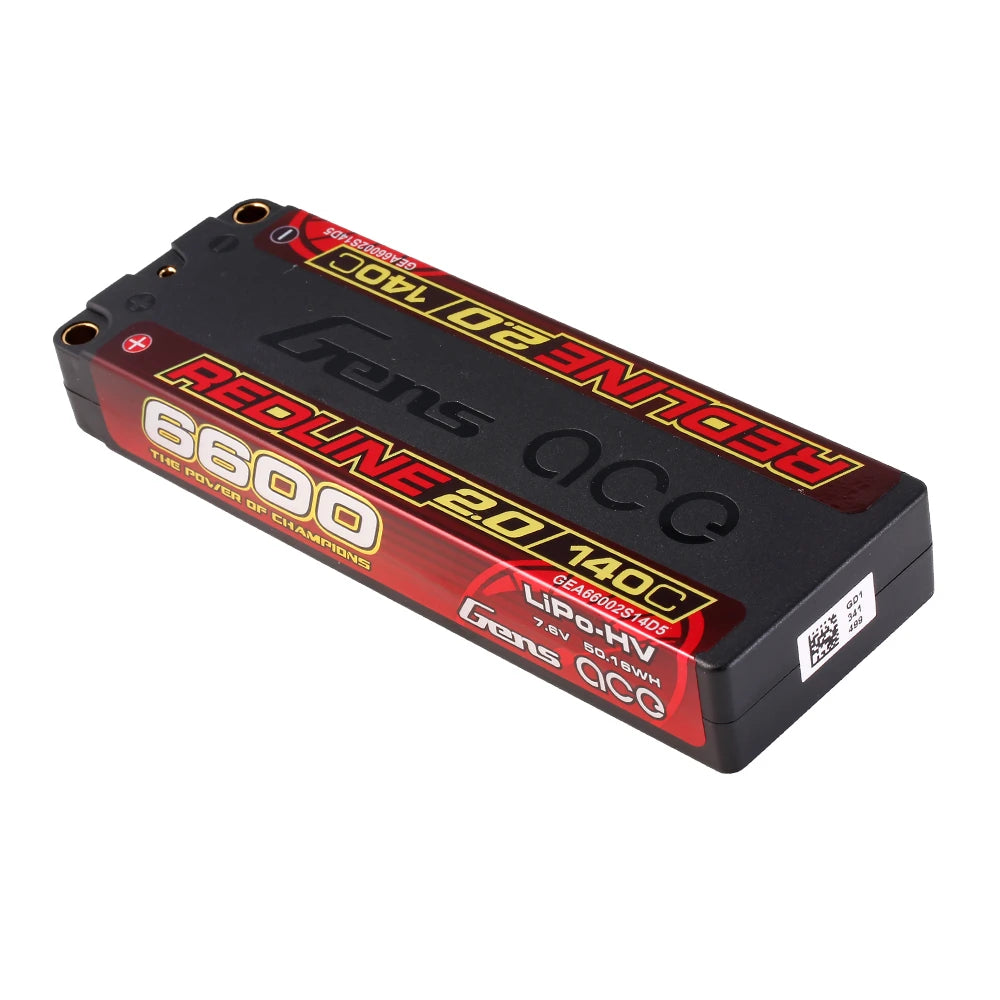 Gens ace 6600mAh 2S 140C 7.6V(HV) Lipo Battery | 5.0mm bullet | Redline 2.0