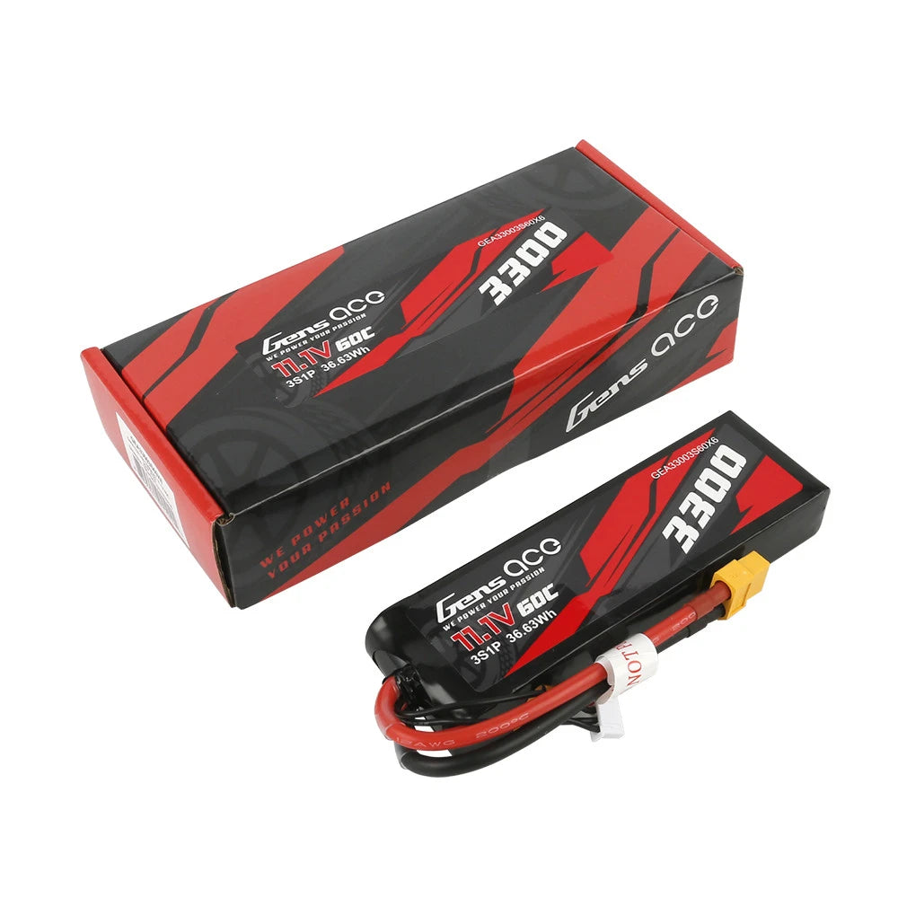 Gens ace 3300mAh 3S 60C 11.1V Lipo Battery | XT60 Plug | Car Classic