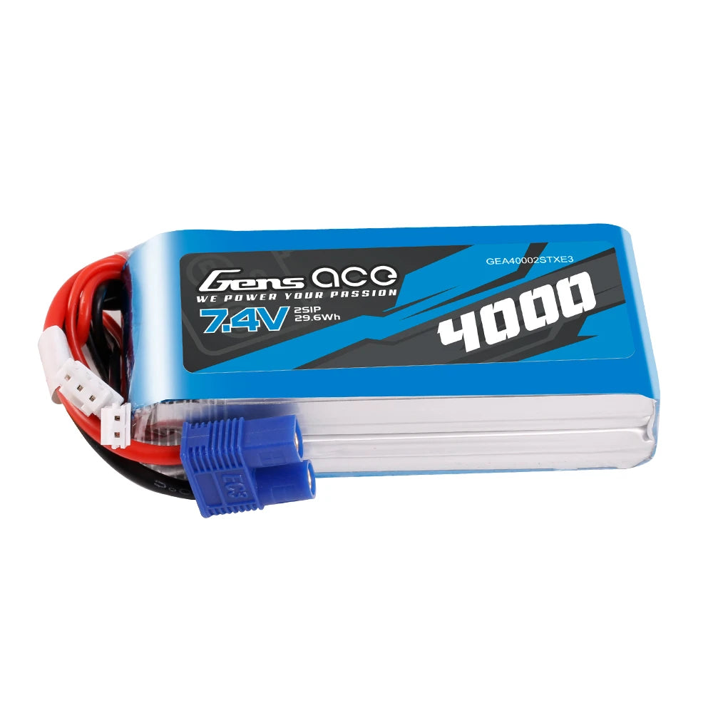Gens ace 4000mAh 2S 7.4V Lipo Battery | EC3 Plug | TX&RX