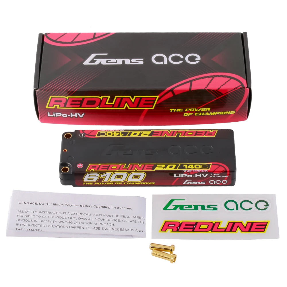 Gens ace 6100mAh 2S 140C 7.6V(HV) Lipo Battery | 5.0mm bullet | Redline 2.0