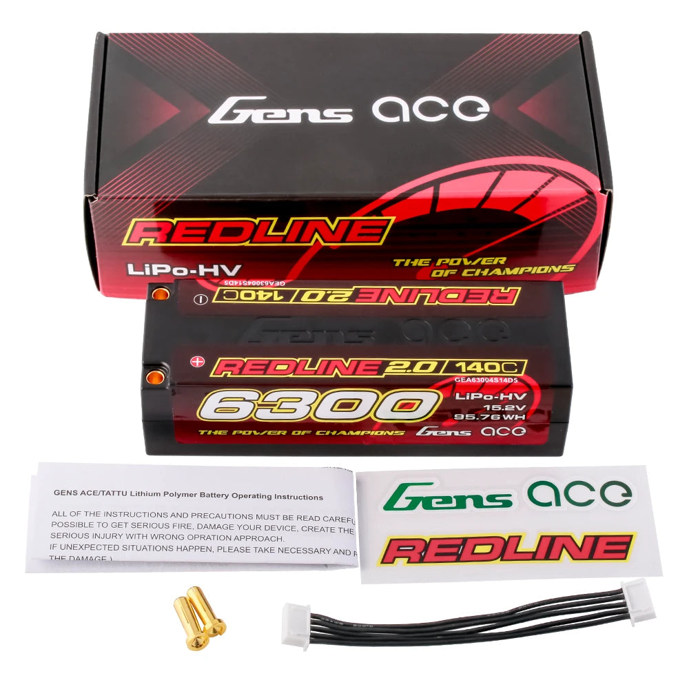 Gens ace 6300mAh 4S 140C 15.2V(HV) Lipo Battery | 5.0mm bullet | Redline 2.0