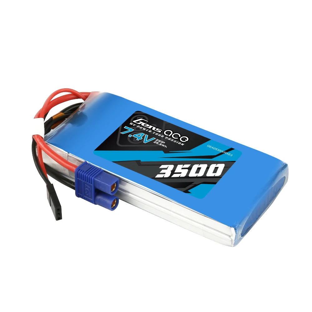 Gens ace 3500mAh 2S 7.4V Lipo Battery | EC3 / JR Plug | TX&RX