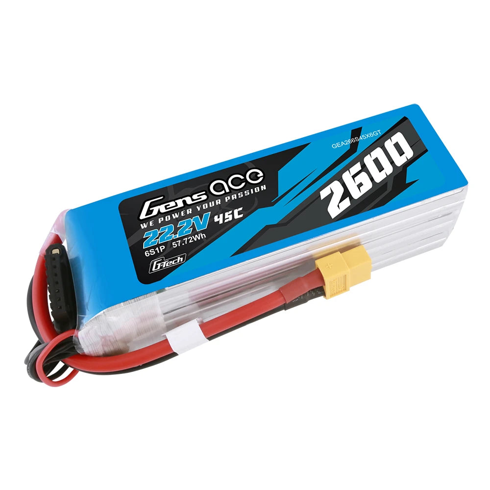 Gens ace 2600mAh 6S 45C 22.2V Lipo Battery | XT60 Plug | Air Classic