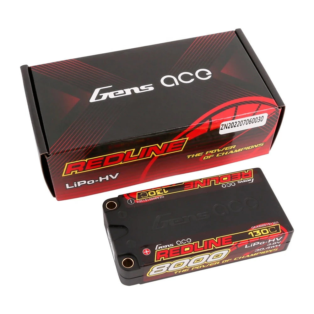 Gens ace 8000mAh 1S 130C 3.8V(HV) Shorty Lipo Battery | 5.0mm bullet | Redline 1.0
