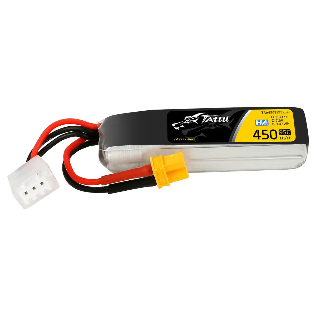 Tattu 450mAh 2S 95C 7.6V(HV) Long Lipo Battery | XT30 Plug | FPV Classic