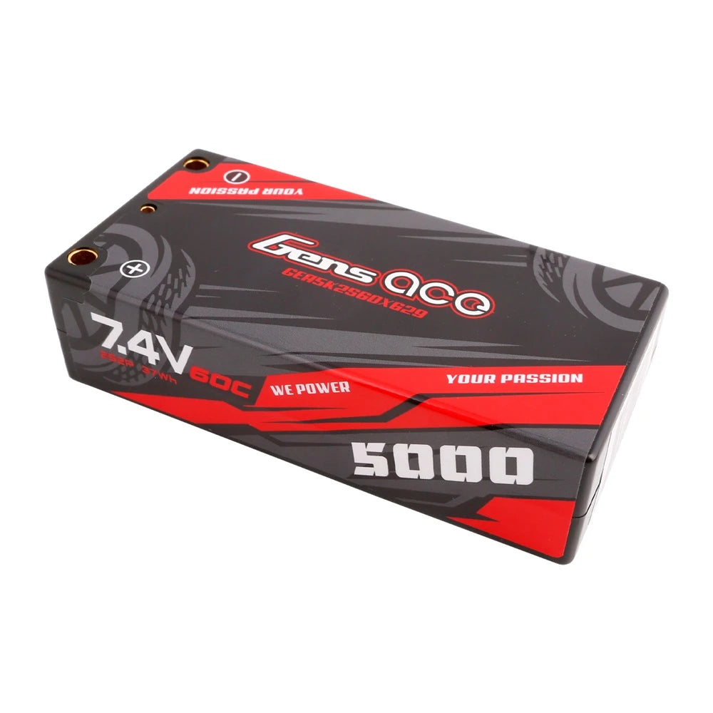 Gens ace 5000mAh 2S 60C 7.4V Lipo Battery | Hardcase | 4.0mm bullet to XT60 Plug | Car Classic