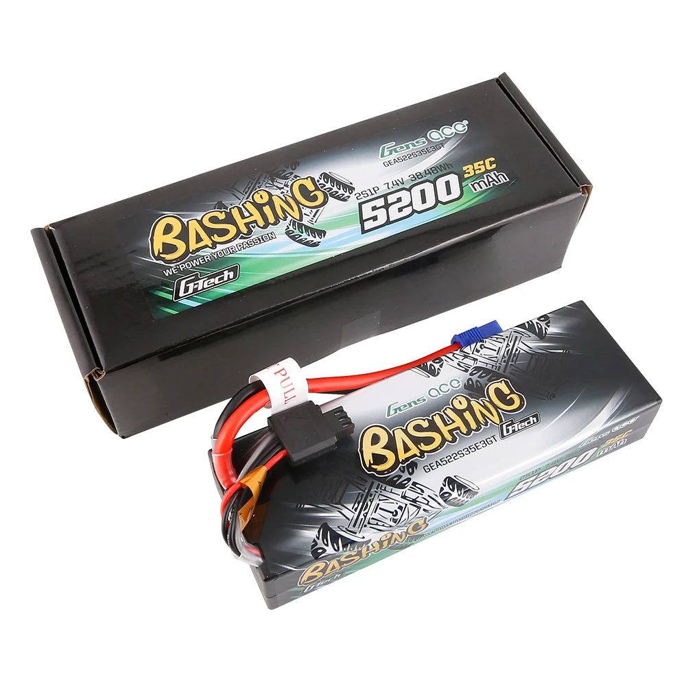 Gens ace 5200mAh 2S 35C 7.4V Lipo Battery | Hardcase | EC3 Plug | Bashing