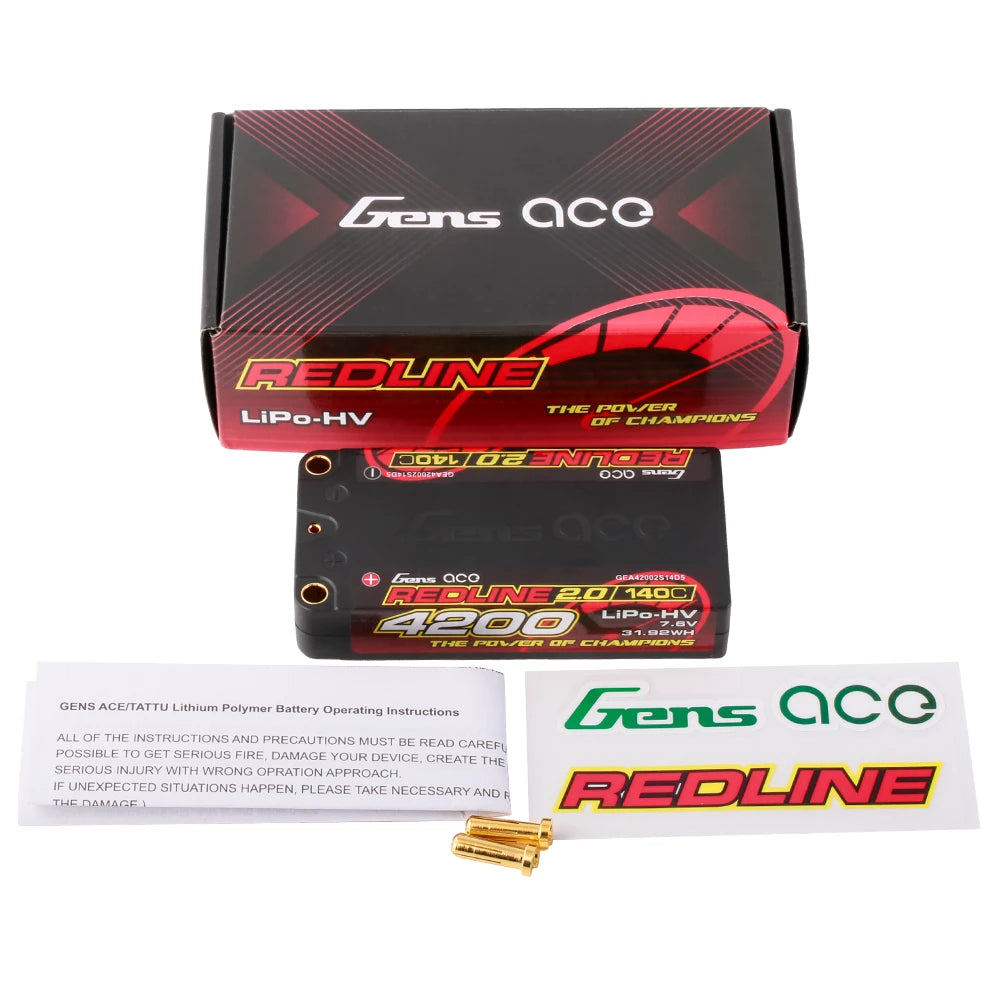 Gens ace 4200mAh 2S 140C 7.6V(HV) Shorty Lipo Battery | 5.0mm bullet | Redline 2.0